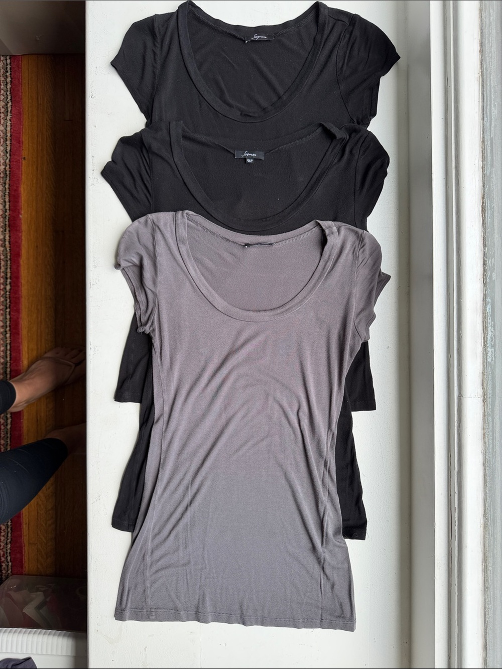 Soprano Women’s Scoop Neck Short Sleeve Tops - Black & Gray Lot of 3
